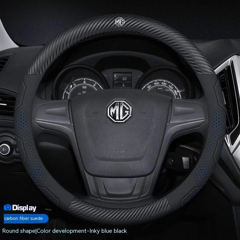 For MG ZS E-HS EV MG3 MG5 MG6 Trophy MG7 EZS 3SW Cyberster Carbon fiber Leather Anti-slip Car Steering Wheel Cover Accessories
