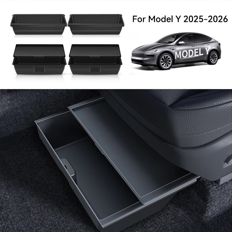 YZ For Tesla Model Y Juniper 2026 Underseat Storage Box Seats Drawer TPE Hidden Storage Tray Push Pull Car Organizer Accessories