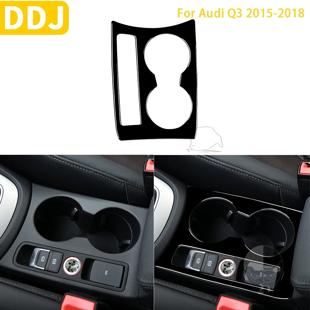 For Audi Q3 2015 2016 2017 2018 Car Accessories Black Interior Auto Center Control Cup Holder Trim Sticker ABS Decoration