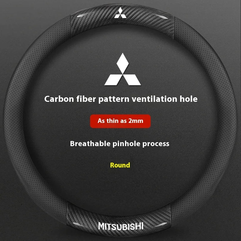 Car Carbon Fiber Leather Steering Wheel Cover For Mitsubishi RALLIART ASX Colt Eclipse Galant LANCER EX OUTLANDER Pajero Triton