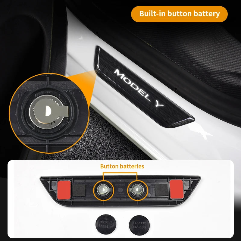 New Wireless LED Illuminated Pedal Magnet Car 4x Door Sills Protector Model 3 Y Door Edge Protectors For Tesla New Y Juniper