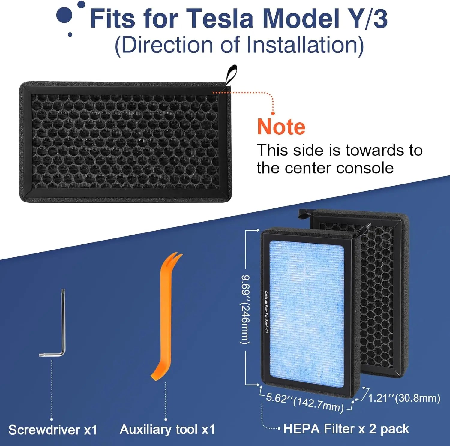 Air Filter For Tesla Model 3 Model Y 2017-2026 HEPA  Activated Carbon Tesla Cabin Air Filter Replacement Accessories 2Pack