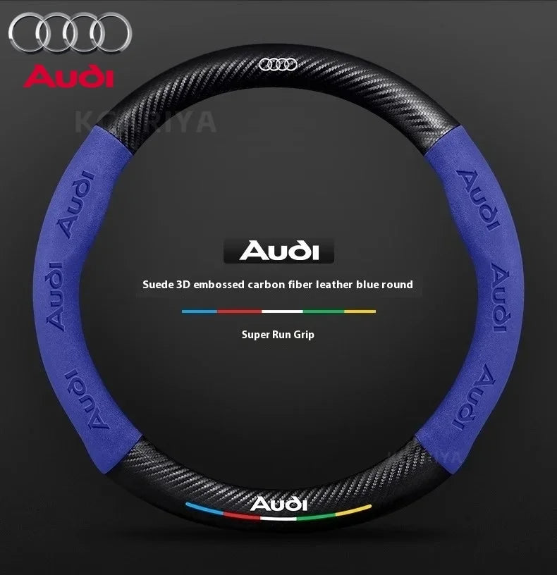 Car AntiSlip Carbon Fiber Leather Steering Wheel Cover For Audi A3 A4 A5 A6 A7 A8 Q1 Q2 Q3 Q5 Q7 Q8 S3 S4 S5 S6 RS3 RS4 RS5 TT