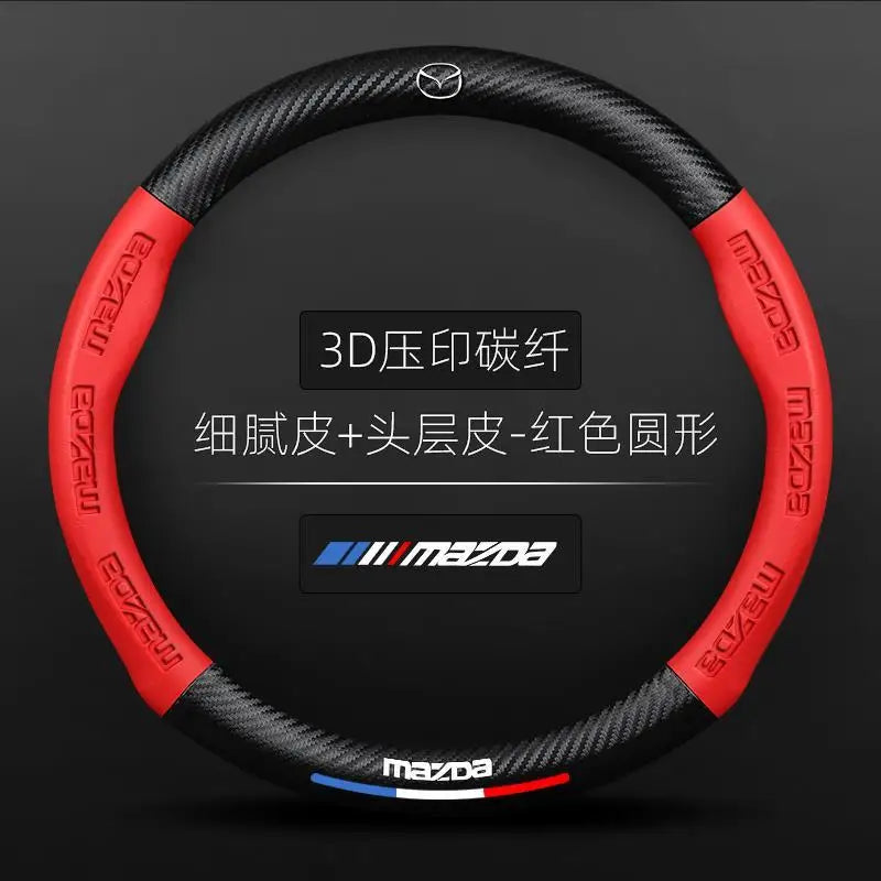 Carbon fiber Leathe Car Steering Wheel Cover For Mazda 3 5 6 SKYACTIV Axela Atenza CX30 CX5 CX8 CX9 MX5 RX8 RX7 BT50 Accessories