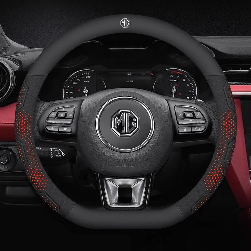For MG ZS E-HS EV MG3 MG5 MG6 Trophy MG7 EZS 3SW Cyberster Carbon fiber Leather Anti-slip Car Steering Wheel Cover Accessories