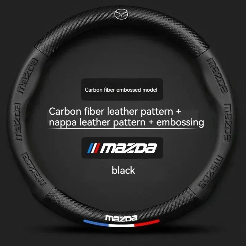 Carbon fiber Leathe Car Steering Wheel Cover For Mazda 3 5 6 SKYACTIV Axela Atenza CX30 CX5 CX8 CX9 MX5 RX8 RX7 BT50 Accessories