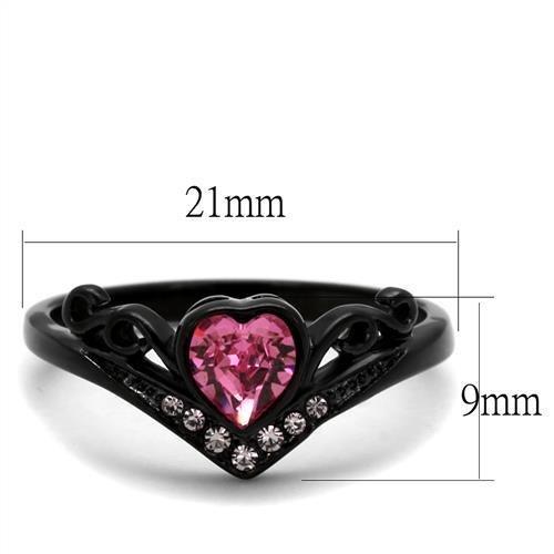 Black(Ion Plating) Stainless Steel Ring with Top Grade Crystal  in Rose