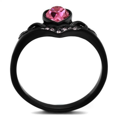 Black(Ion Plating) Stainless Steel Ring with Top Grade Crystal  in Rose