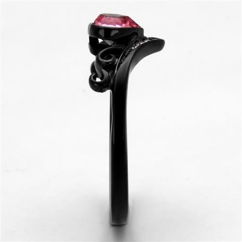 Black(Ion Plating) Stainless Steel Ring with Top Grade Crystal  in Rose
