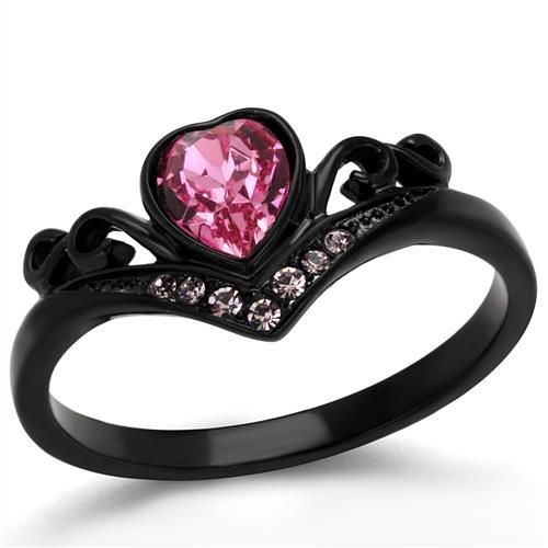 Black(Ion Plating) Stainless Steel Ring with Top Grade Crystal  in Rose