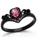 Black(Ion Plating) Stainless Steel Ring with Top Grade Crystal  in Rose